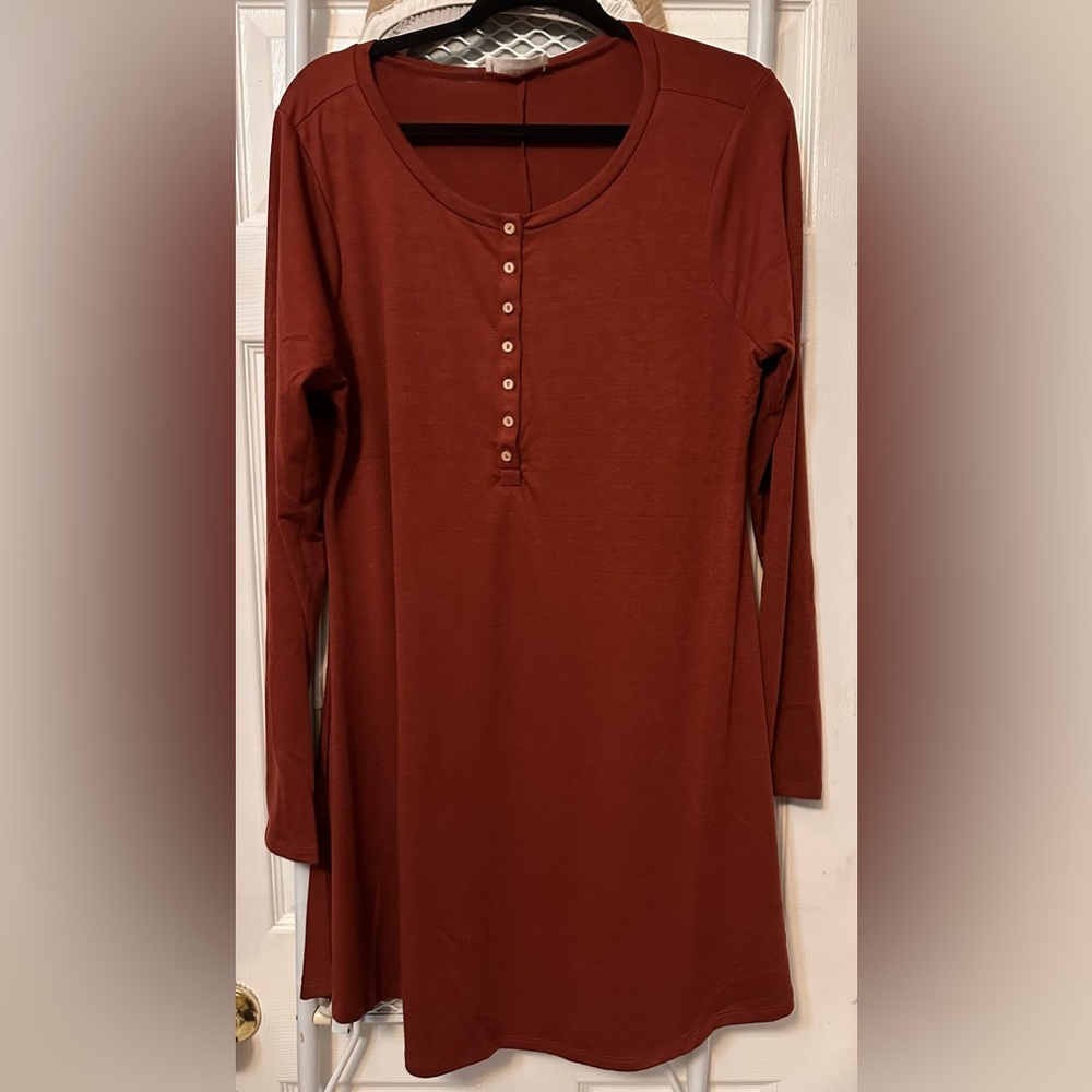 Zenana Rust Colored Henley Dress